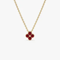 14k Ruby Clover Beaded Necklace
