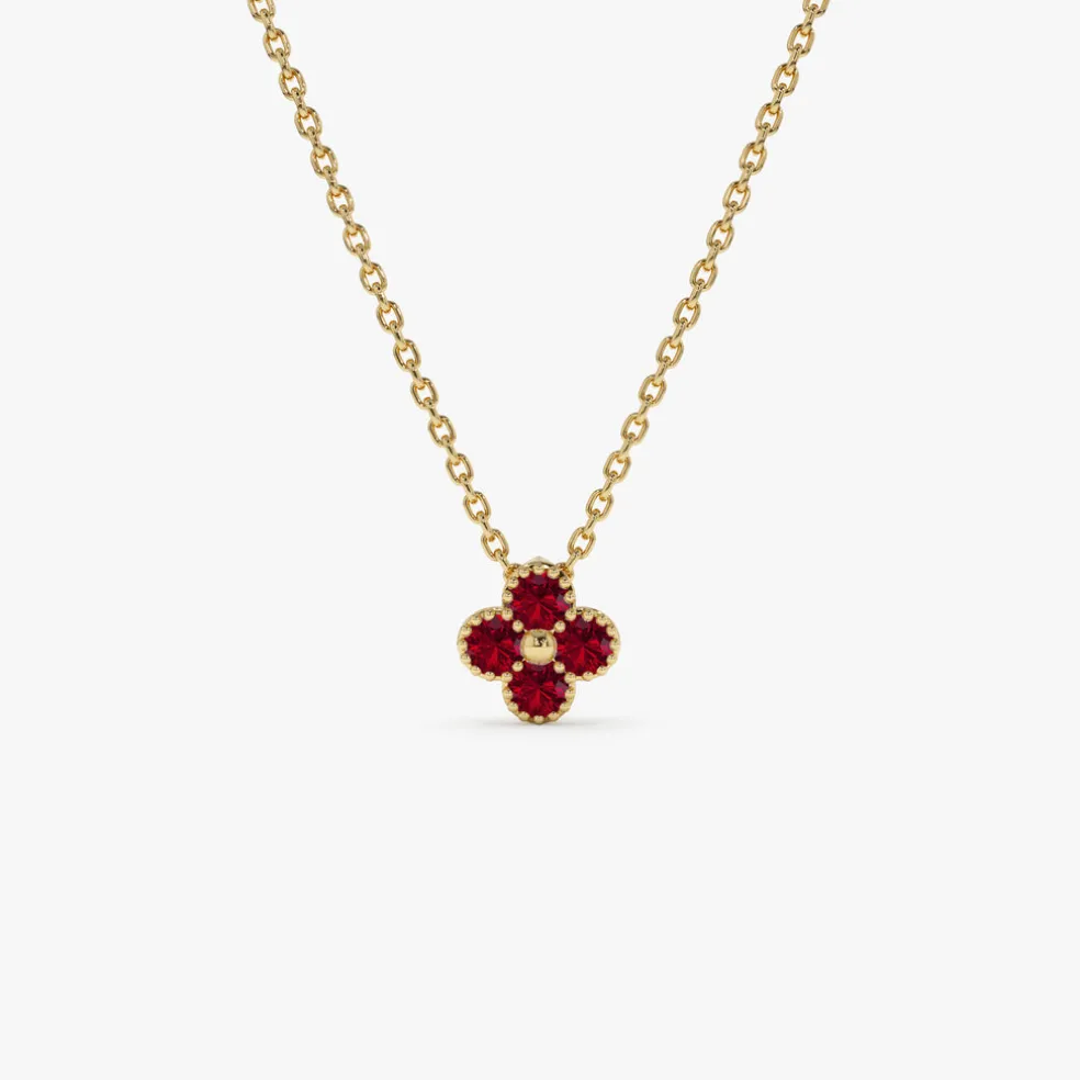 14k Ruby Clover Beaded Necklace