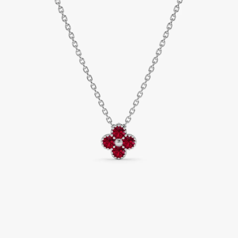 14k Ruby Clover Beaded Necklace