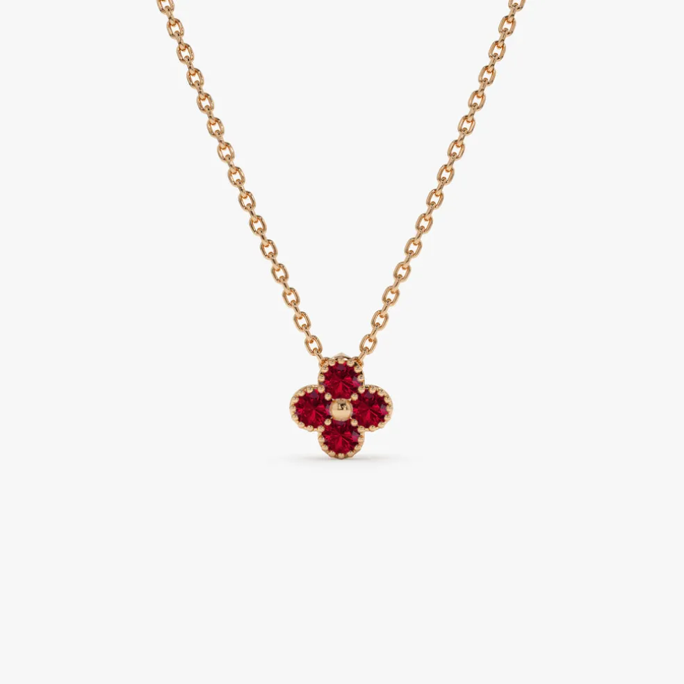 14k Ruby Clover Beaded Necklace