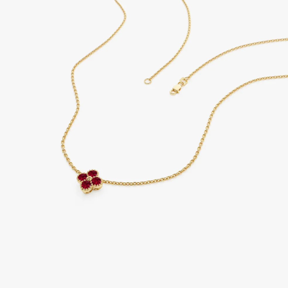 14k Ruby Clover Beaded Necklace