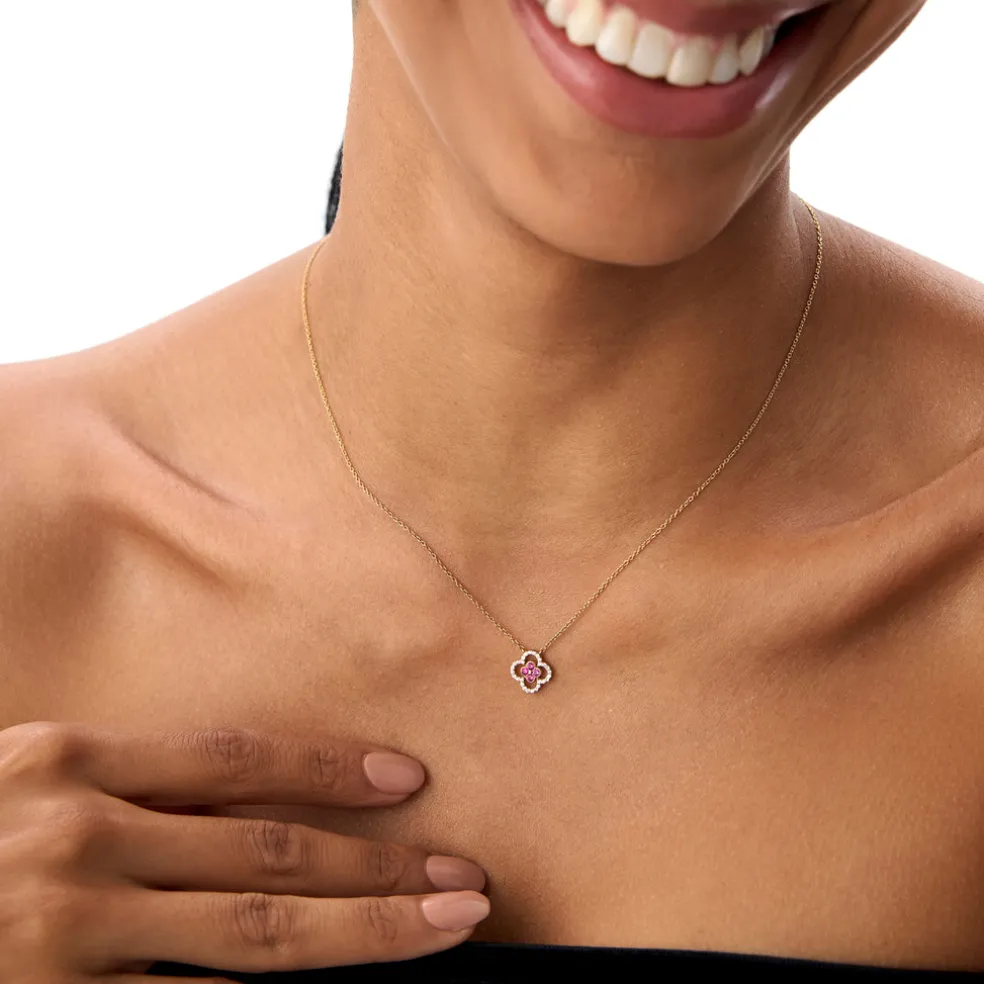14k Ruby Clover Necklace in Halo Setting