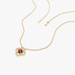 14k Ruby Clover Necklace in Halo Setting