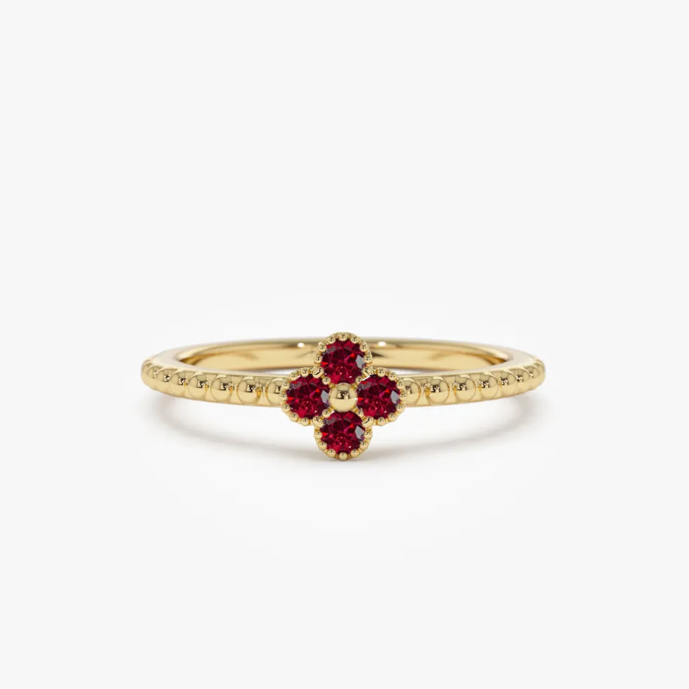14k Ruby Clover Ring
