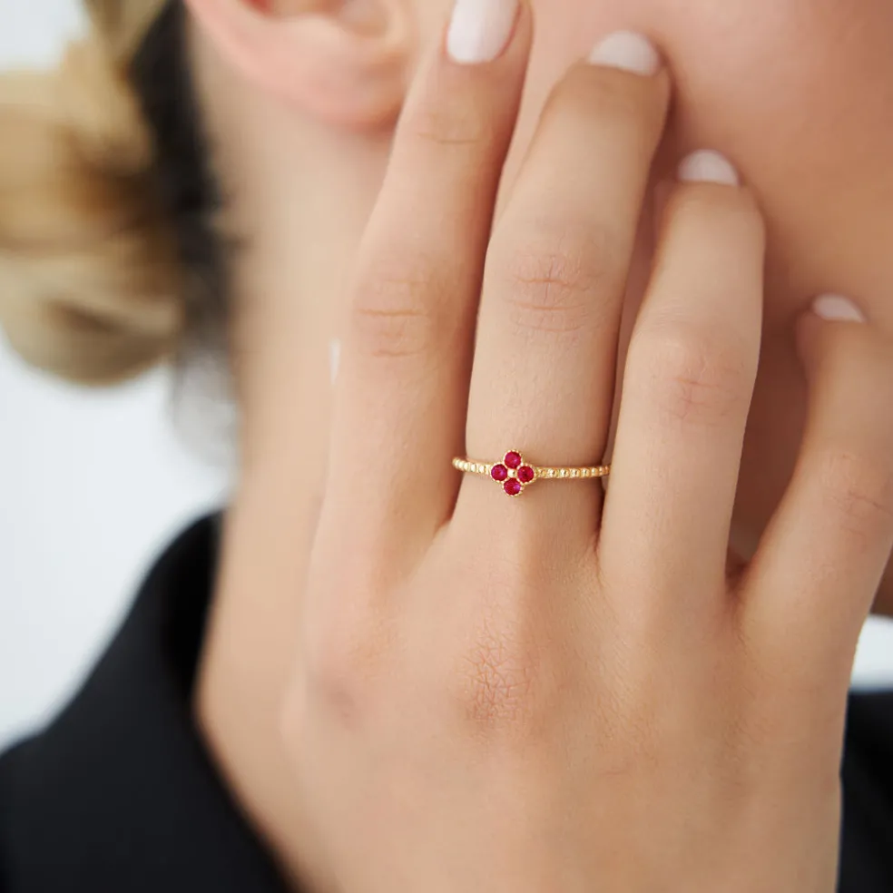 14k Ruby Clover Ring