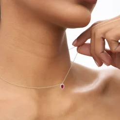 14k Ruby Necklace with Halo Diamonds