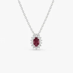 14k Ruby Necklace with Halo Diamonds
