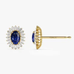 14k Sapphire and Baguette Diamond Ballerina Stud Earrings