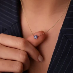 14k Sapphire and Diamond Flower Charm Necklace