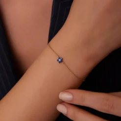 14k Sapphire and Diamond Flower Charm Bracelet