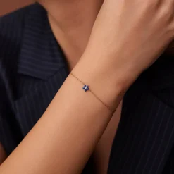 14k Sapphire and Diamond Flower Charm Bracelet