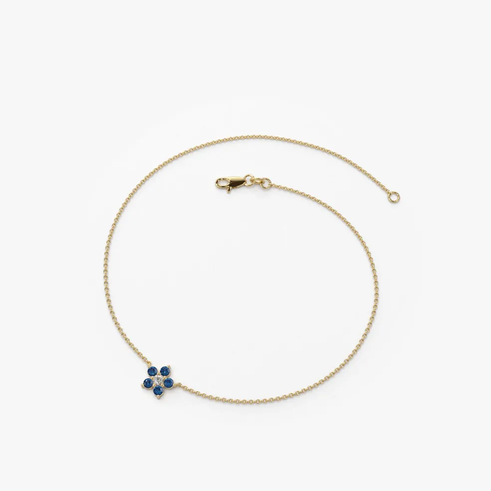 14k Sapphire and Diamond Flower Charm Bracelet