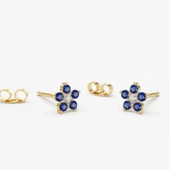 14k Sapphire and Diamond Flower Studs