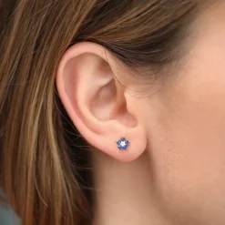 14k Sapphire and Diamond Flower Studs