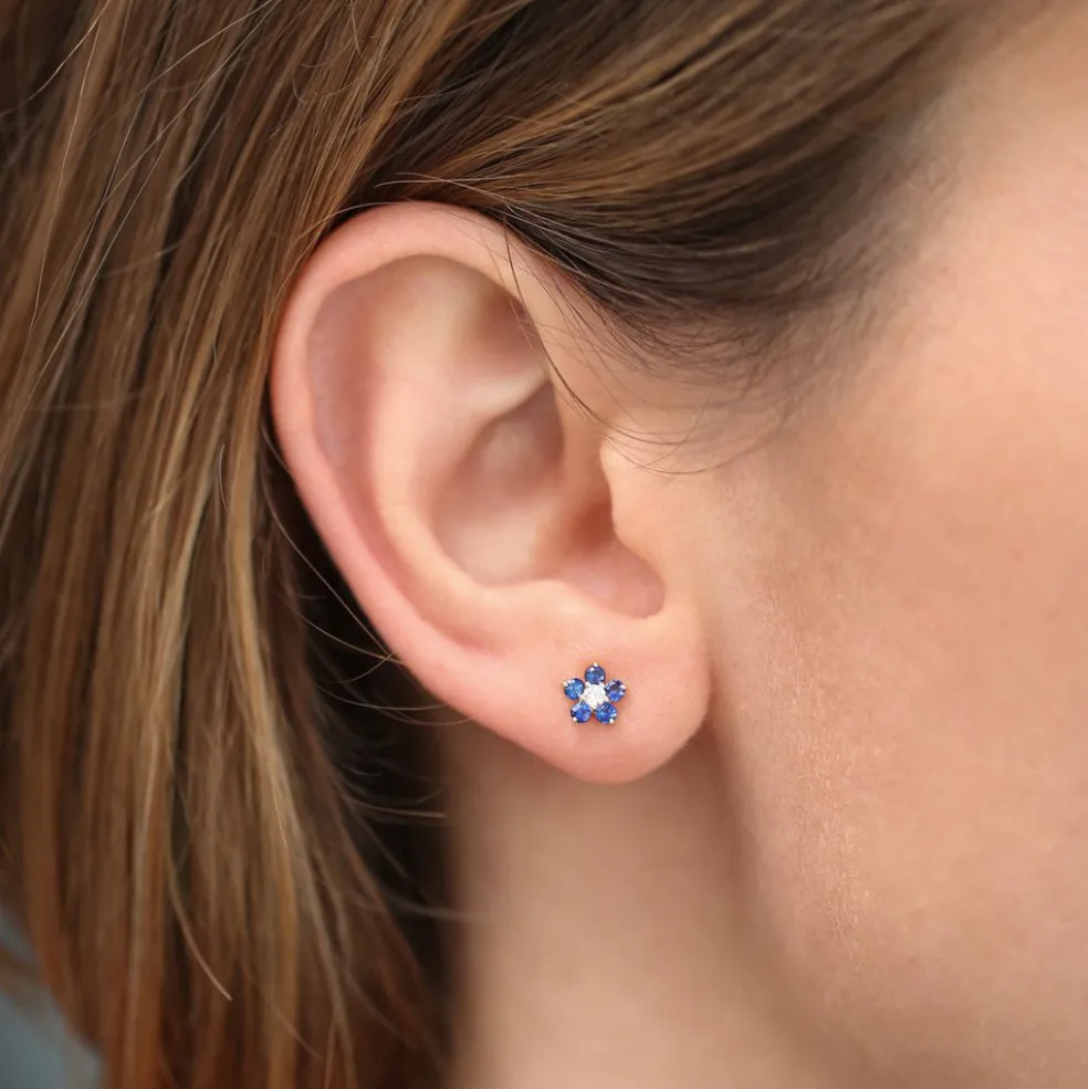 14k Sapphire and Diamond Flower Studs