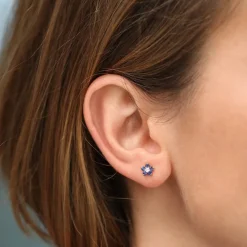 14k Sapphire and Diamond Flower Studs