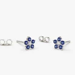 14k Sapphire and Diamond Flower Studs