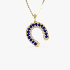14k Sapphire and Diamond Horseshoe Pendant