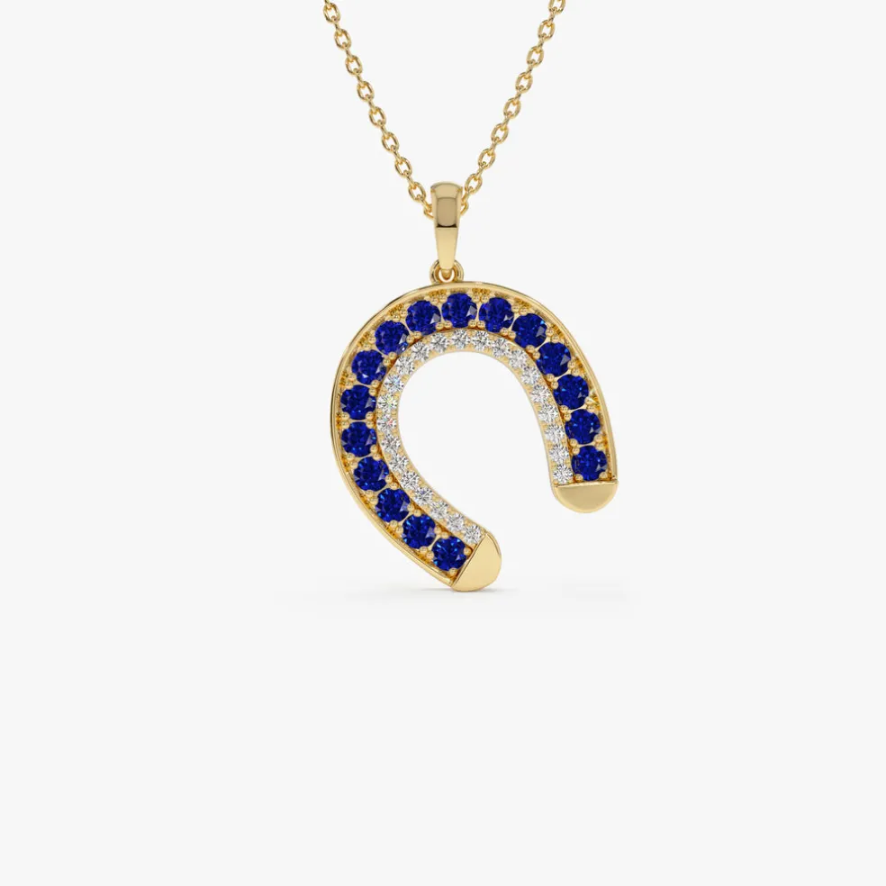 14k Sapphire and Diamond Horseshoe Pendant