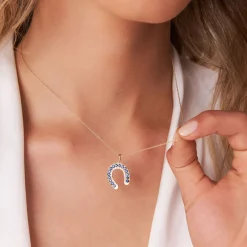 14k Sapphire and Diamond Horseshoe Pendant