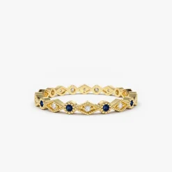 14k Sapphire Art Deco Wedding Band