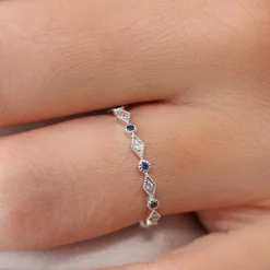 14k Sapphire Art Deco Wedding Band