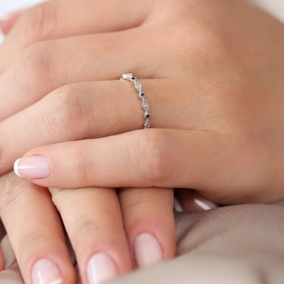 14k Sapphire Art Deco Wedding Band