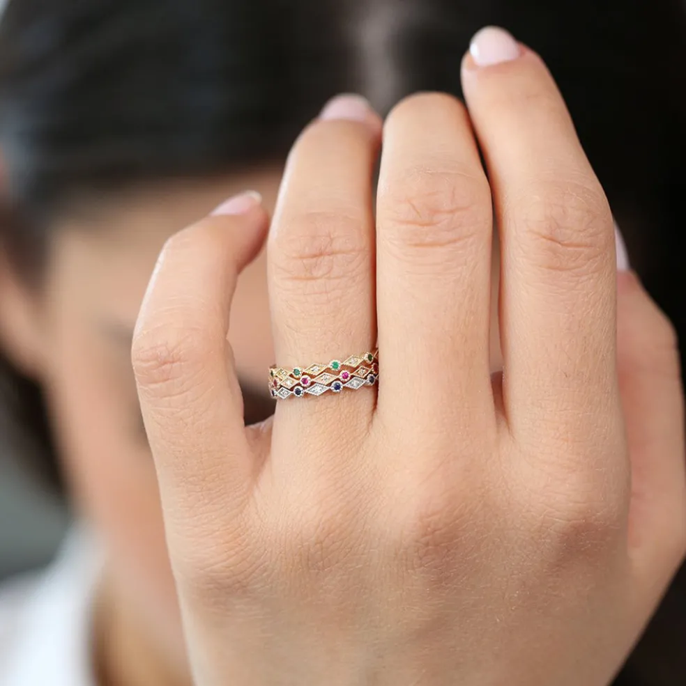 14k Sapphire Art Deco Wedding Band