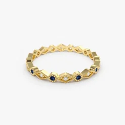 14k Sapphire Art Deco Wedding Band