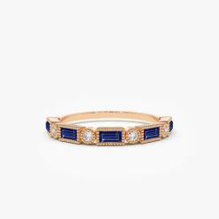 14k Sapphire Baguette and Diamond Ring