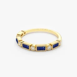 14k Sapphire Baguette and Diamond Ring