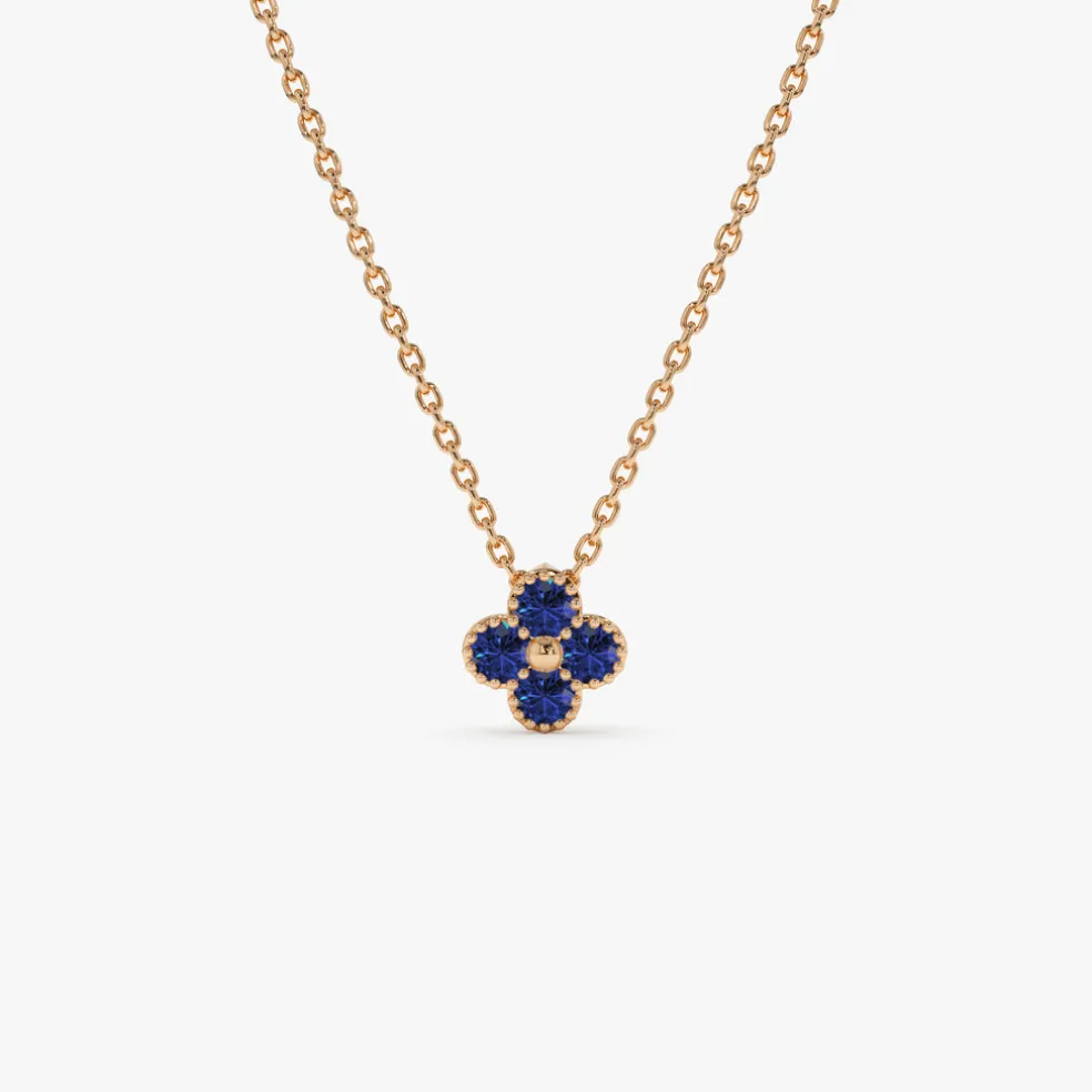 14k Sapphire Clover Beaded Necklace