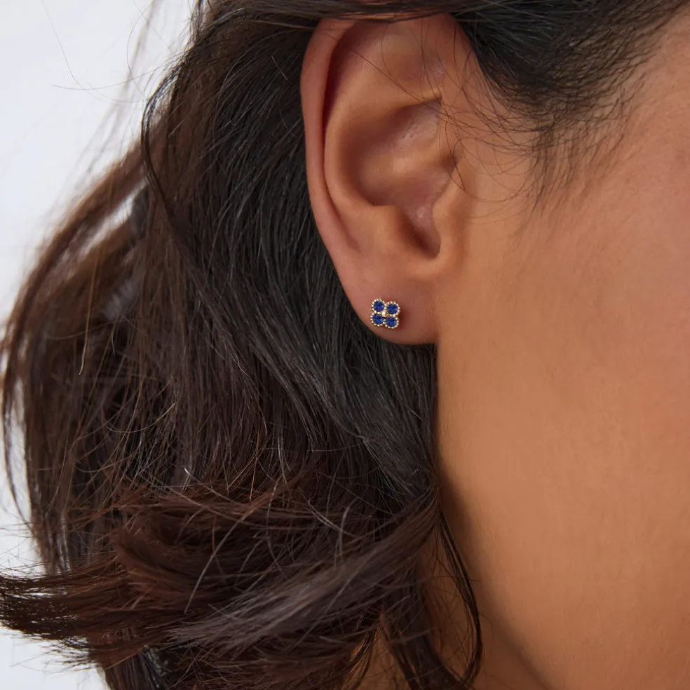 14k Sapphire Clover Beaded Studs