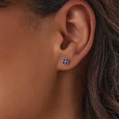 14k Sapphire Clover Beaded Studs