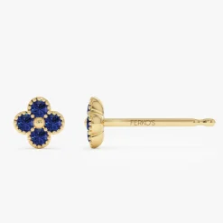 14k Sapphire Clover Beaded Studs