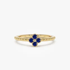 14k Sapphire Clover Ring