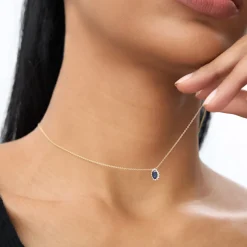 14k Sapphire Necklace with Halo Diamonds Necklace