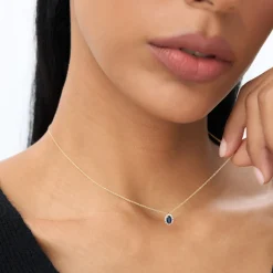 14k Sapphire Necklace with Halo Diamonds Necklace