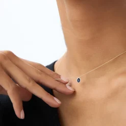 14k Sapphire Necklace with Halo Diamonds Necklace