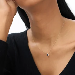 14k Sapphire Necklace with Halo Diamonds Necklace