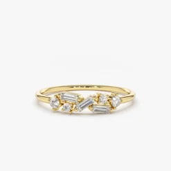 14K Scattered Baguette and Round Diamond Ring