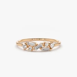 14K Scattered Baguette and Round Diamond Ring