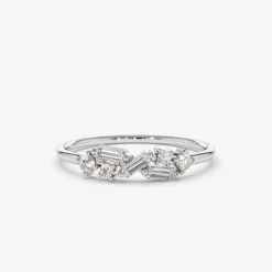 14K Scattered Baguette and Round Diamond Ring