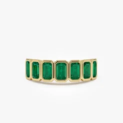 14K Seven Stone Bezel Setting Emerald RIng