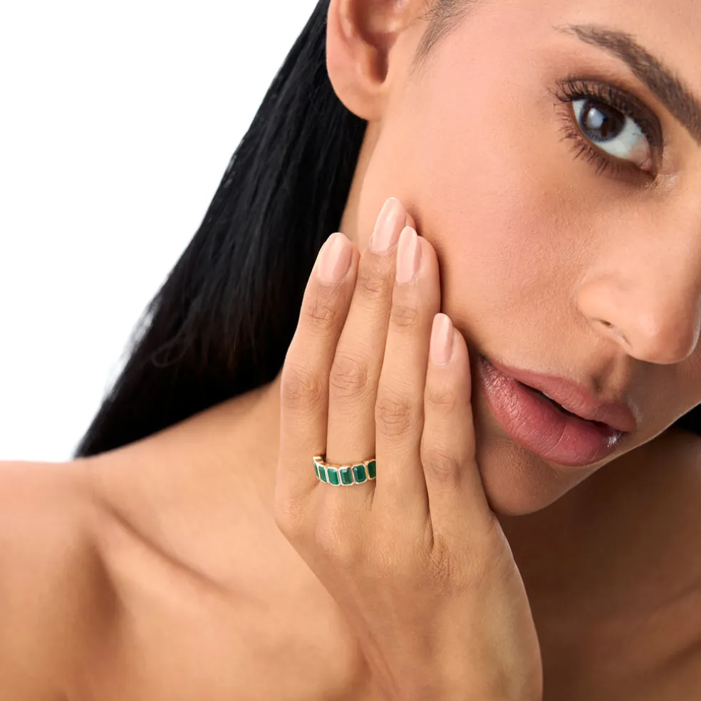 14K Seven Stone Bezel Setting Emerald RIng