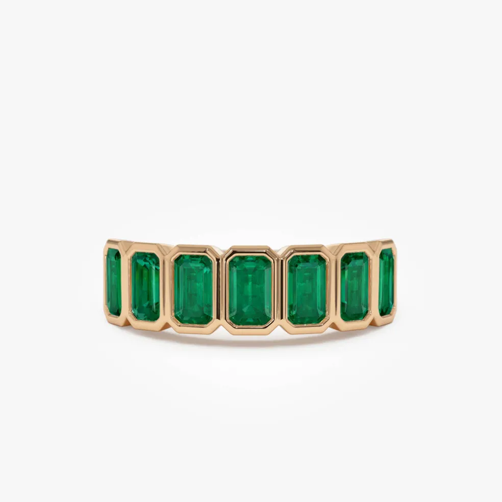 14K Seven Stone Bezel Setting Emerald RIng