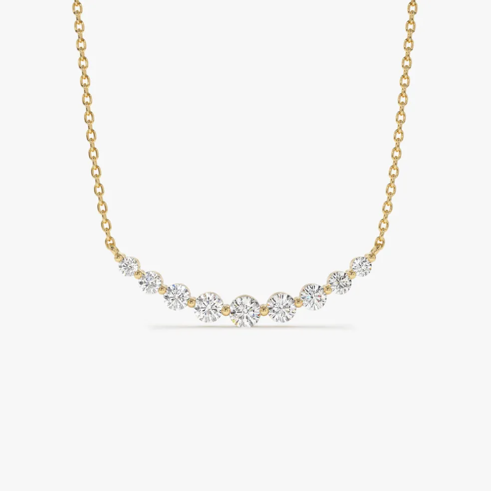 14K Shared Prong Curved Diamond Necklace
