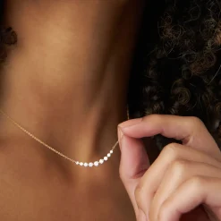14K Shared Prong Curved Diamond Necklace