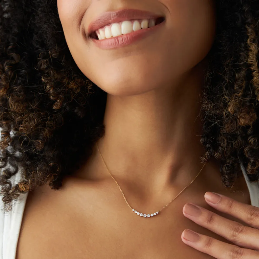 14K Shared Prong Curved Diamond Necklace