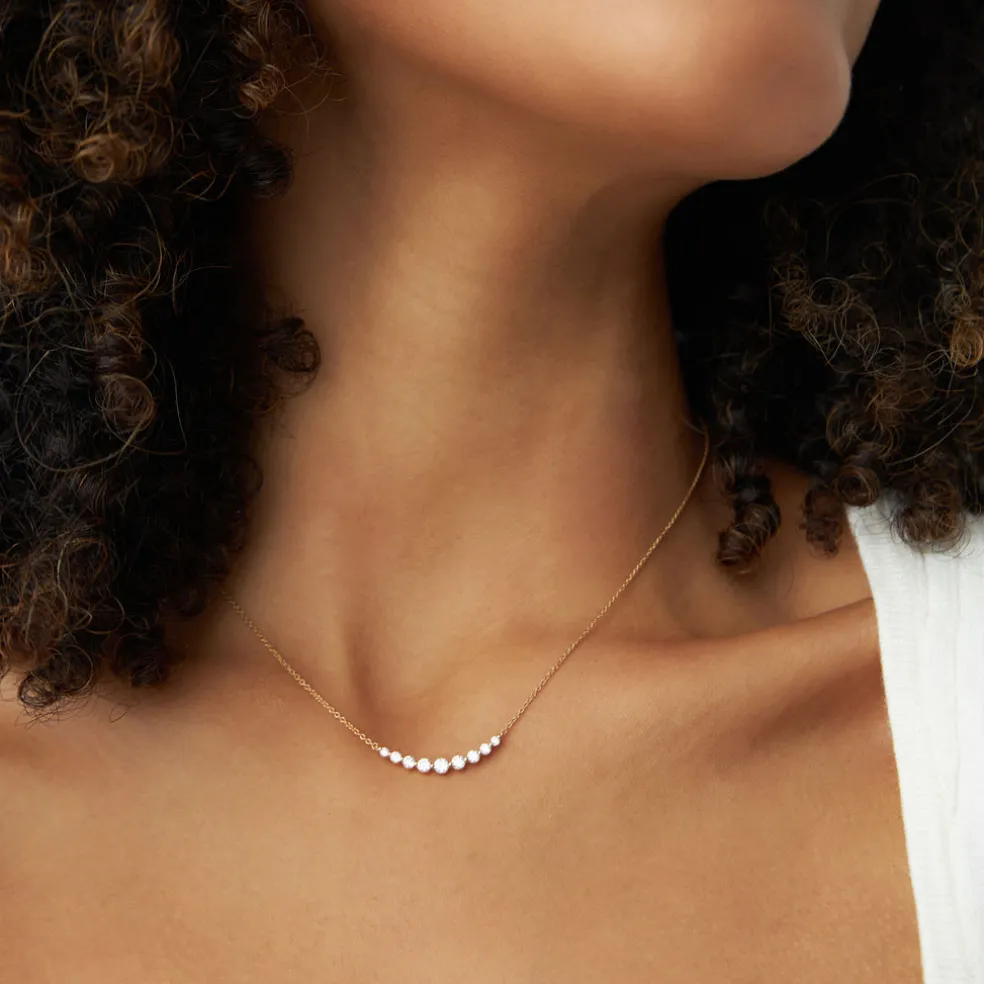 14K Shared Prong Curved Diamond Necklace